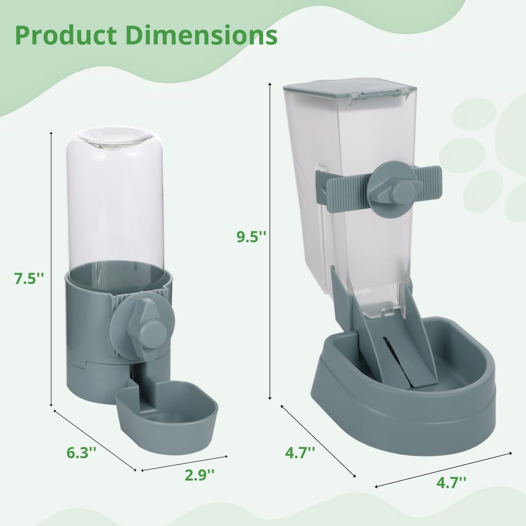 Hanging Food Water Dispenser for Pets, 1L Food Feeder and 17Oz Water Bottle Combo for Cats, Dogs, Ferrets, and More
