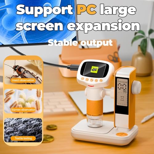Image of Tobo Microscope for Kids 1000X Portable Handheld Microscopes Base Stand, 2 inch HD Screen Pocket Microscope Support Camera and PC Video Digital Microscopes for Kids Over 3 Years Old (Orange)