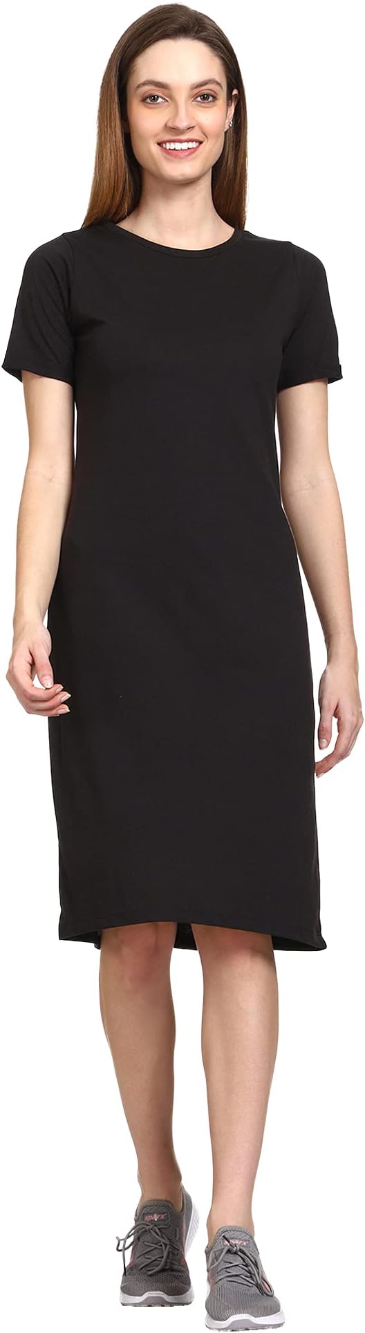 ROARERSWomen Black Bodycon Knee Length Half Sleeves Cotton Dress