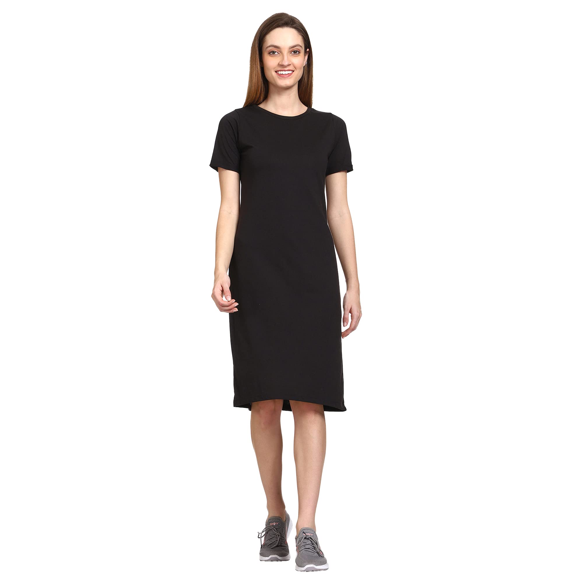 ROARERSWomen Black Bodycon Knee Length Half Sleeves Cotton Dress