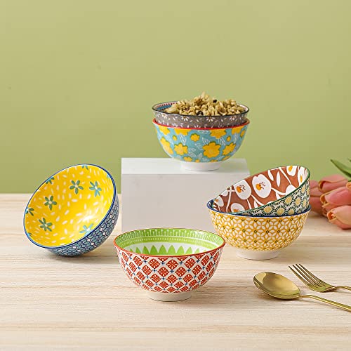 Ceramic Bowl Set Small Bowls - Porcelain Dessert Bowls 10 Oz - 6 Little Bowl For Rice | Soup | Snack | Side Dishes | Yogurt | Ice Cream - Coloful Cute Bowl Sets Microwave | Dishwasher Safe - 4.75 Inch #TOP3