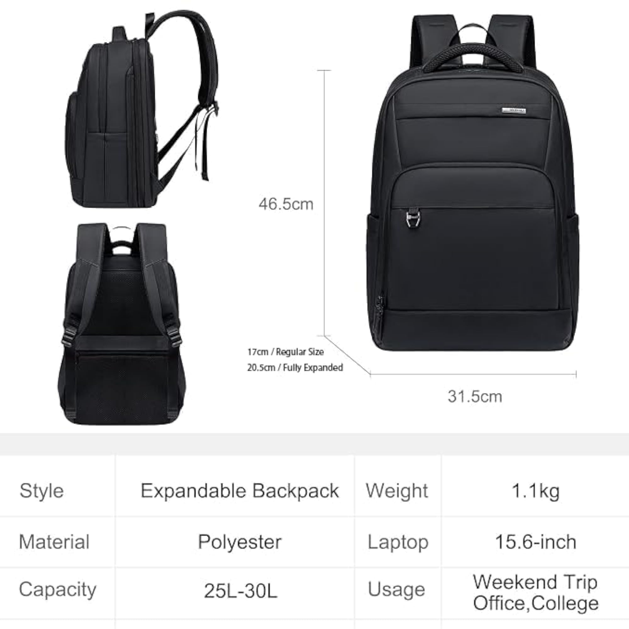 Expandable Backpack for Men, 25L-30L