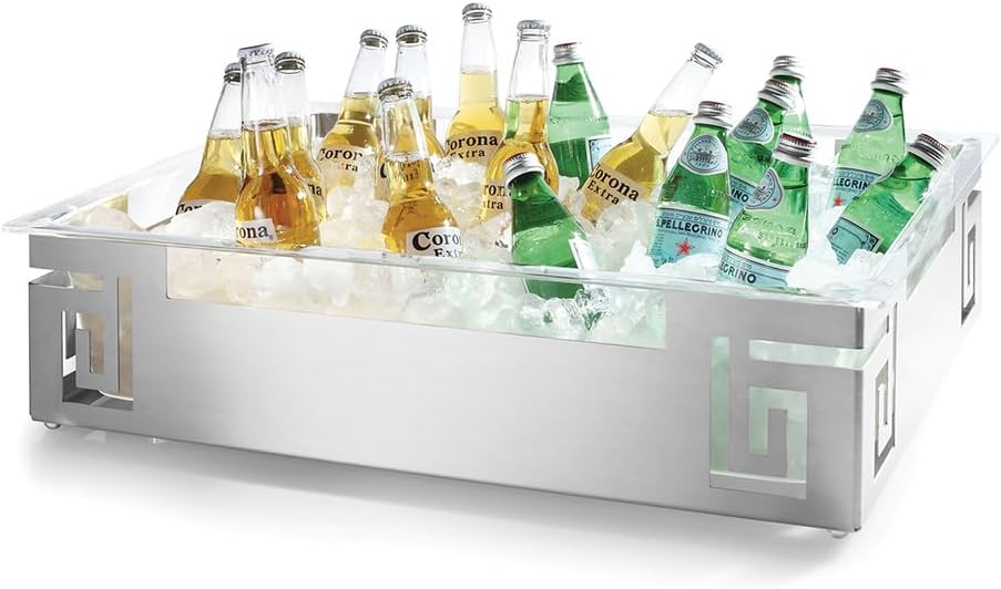 Rosseto Serving Solutions SM213 Large Spiral Style Rectangular Stainless Steel Ice Tub with Acrylic Insert