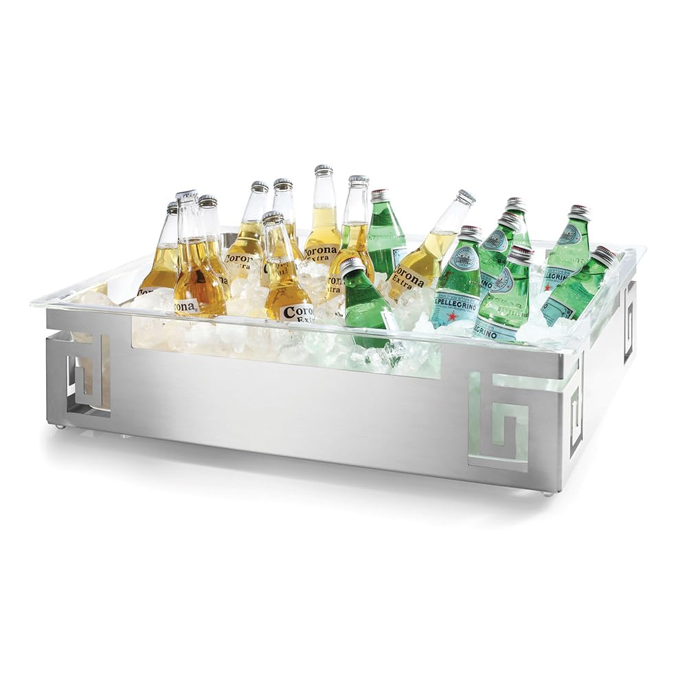 Rosseto Serving Solutions SM213 Large Spiral Style Rectangular Stainless Steel Ice Tub with Acrylic Insert