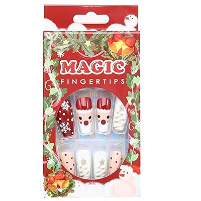 Olbye Extra Long Press on Nails Christmas Coffin Fake Nails with Designs Red False Nails Snowflake Glitter Acrylic Nails Santa Claus Holiday Nails Ballerina Xmas Nails Glue on Glossy Artificial Full Cover False Nail Christmas Nail Accessories for Women and Girls 24Pcs (Xmas-Glossy Santa Claus)