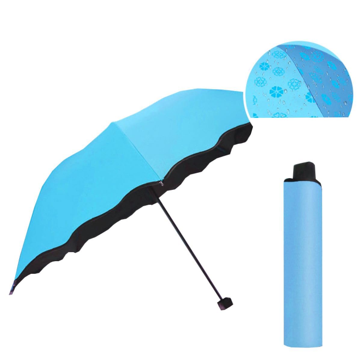 adorazone Water Magical Floral Manual 3-Fold Umbrella For Men & Women | Black Film Coated UV-Rays Safe (23" Large Size)-picture-5