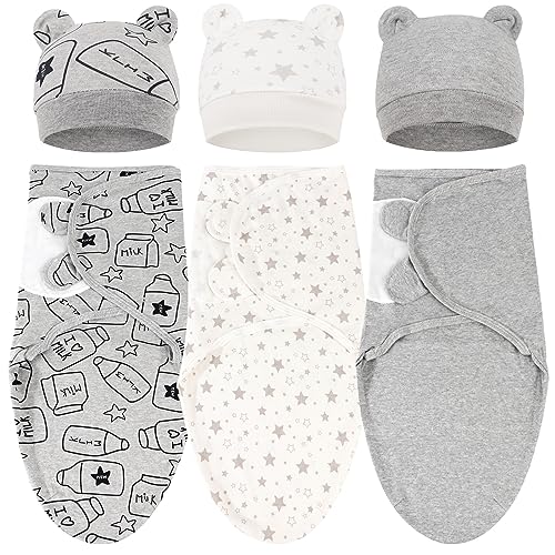 Image of DRESHOW BQUBO 3 Pack Baby Swaddle Sleep Sacks Baby Swaddling Blanket Wrap Newborn Swaddle Sack with Bear Ears Hat for Boys Girls 6-12 Lbs Newborns & 0-3 Months Girls Boys