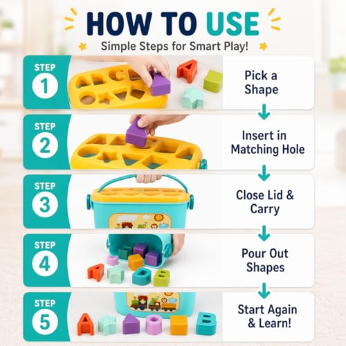 Image of Goyal's Shape Sorter Toy for Toddlers | Shape and Color Learning with ABC & Shapes Blocks | Sorting and Matching Playset with Carry Handle for Easy Storage for Kids (16 Alphabetic Shape Blocks)