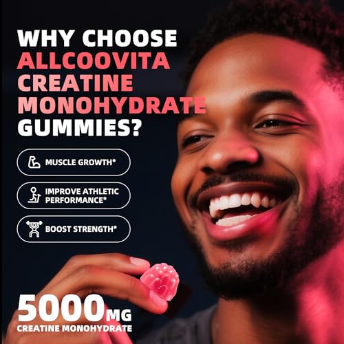 Image of Allcoovita Creatine Monohydrate Gummies for Men & Women. Boost Focus,Strength, and Endurance, Anti-Melting Formula, Vegan, Gluten-Free, Non-GMO,(Peach 135 ct)