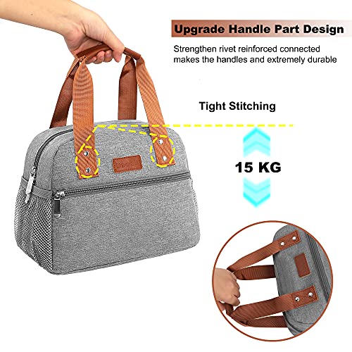 Lunch Bag For Women Freezable Lunch Tote Bag Organizer Reusable Cooler Lunch Box For Adult Outdoor Work,School And Picnic Insulated Lunch Bag With Pocket (Gray) #TOP5