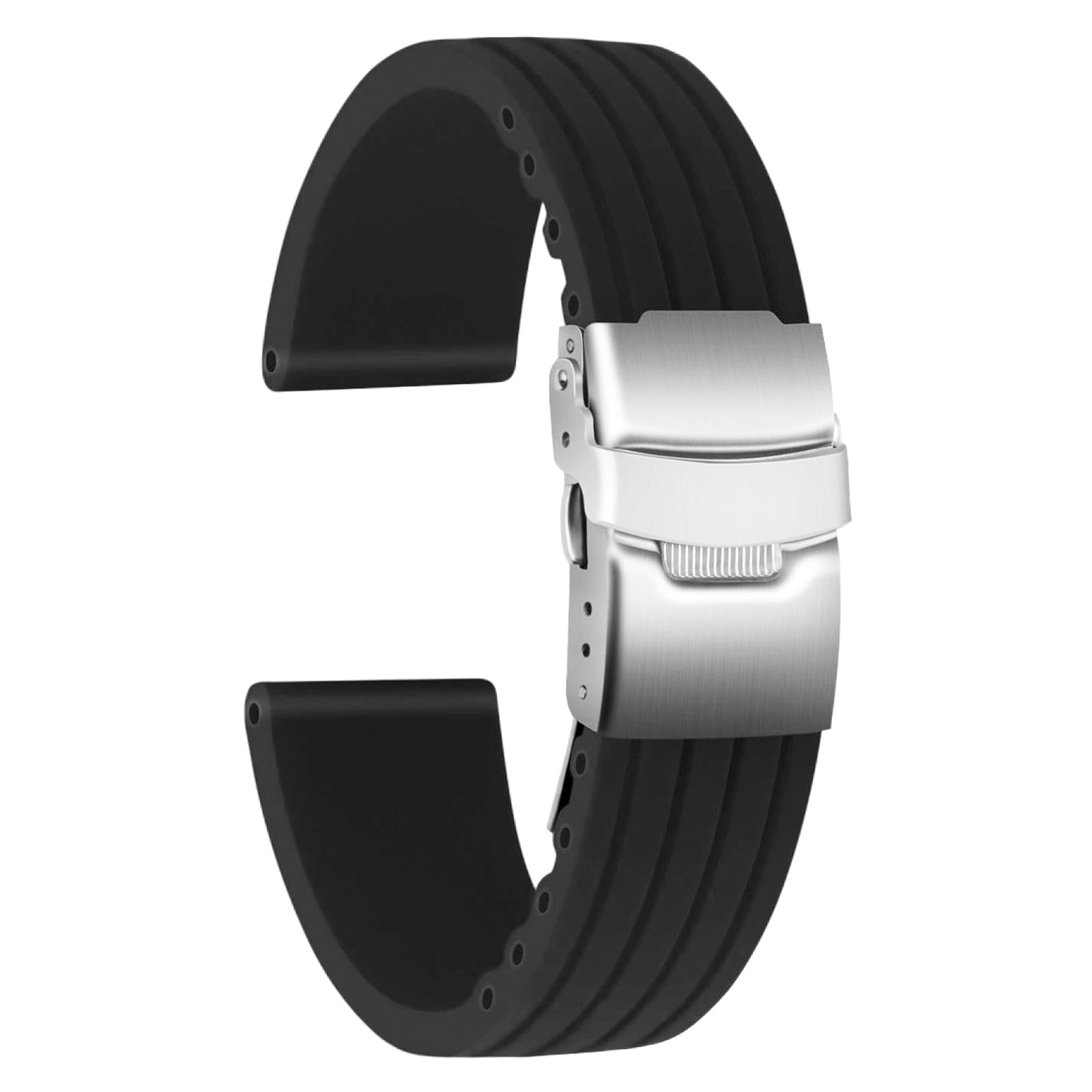 ULLCHRO Silicone Watch Strap Replacement Rubber Watch Band Waterproof Stripe Pattern - 16mm, 18mm, 20mm, 22mm, 24mm Watch Bracelet with Stainless Steel Deployment Buckle