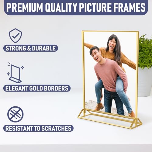 Dasher Products Gold Picture Frames Double Sided - 6 Pack - 4x6 Acrylic Gold Table Number Holders, Clear Easel Table Stands for Signs, Gold Frames for Wedding Table Numbers, Menu Holder, Photo Frame - Thumbnail 3