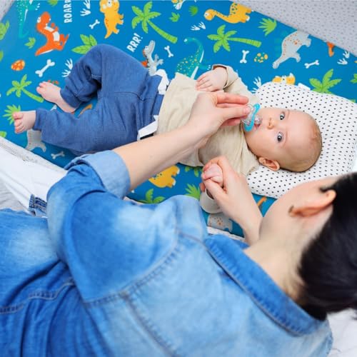 4 Pack Baby Boy Pack N Play Mini Crib Sheets Soft Fitted Baby Boy Mattress Covers Construction Truck or Dinosaur Theme Breathable Toddler Sheets for Infant (Dinosaur, Pack N Play Mini Crib Sheets)