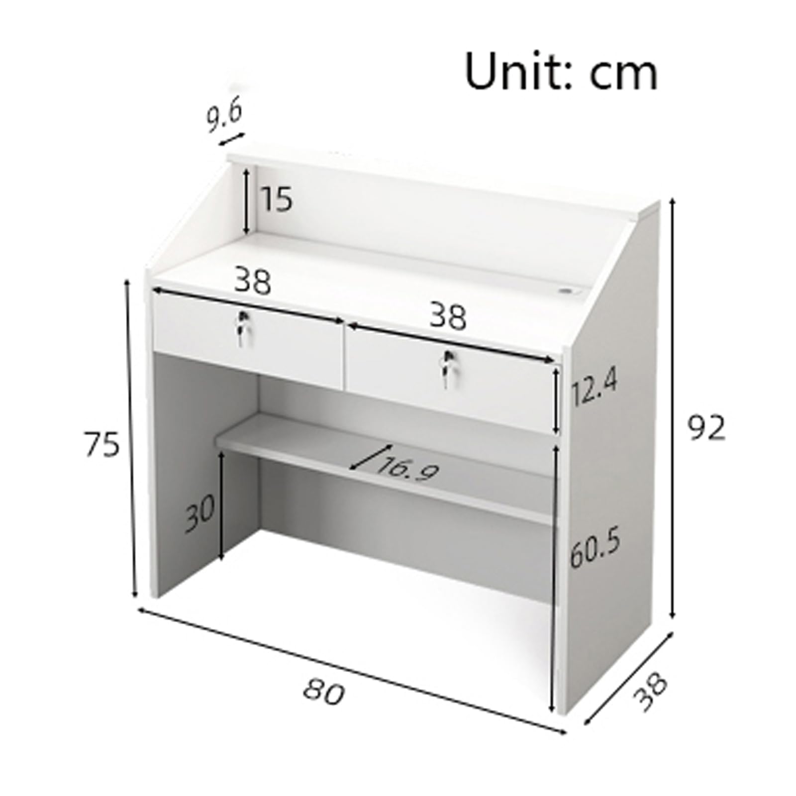 Scrivania da reception con serratura con contenitore, elegante tavolo per reception per ufficio e salone, postazione di lavoro moderna per reception professionale