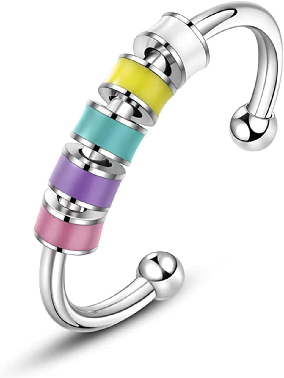 1pcs Spinning Enamel Fidget Ring, Anxiety Relief Ring Adjustable Fidget Ring Roll Anti-anxiety Spinner Fidget Rotating Ring Stress Relief Rings Bead Spinner Ring for Adults Women
