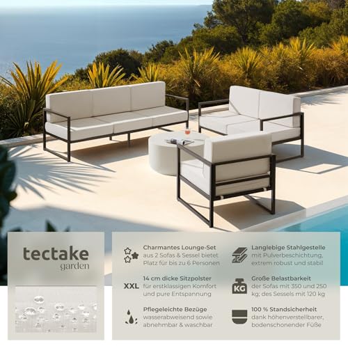 tectake® Gartenlounge Outdoor, 1x Sofa 3 Sitzer, 1x 2 Sitzer Sofa, 1x Gartensessel, Gartenmöbel, Balkonmöbel, Terrassenmöbel, Wintergarten… – Ansicht 2