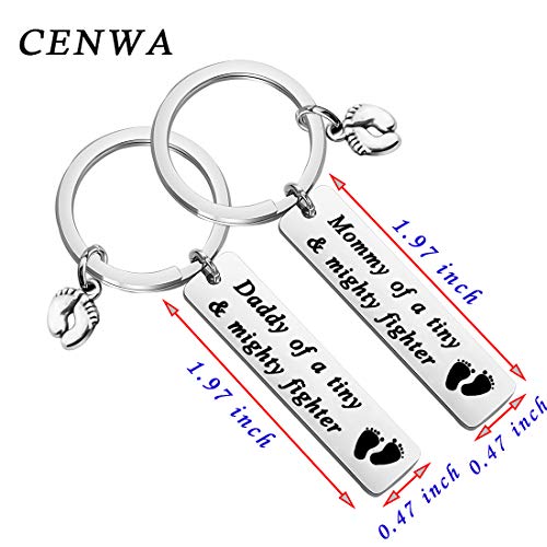 CENWA NICU Dad NICU Mom Gift Mommy/Daddy of A Tiny Mighty Fighter Keychain Set New Born Gift Fathers Day2