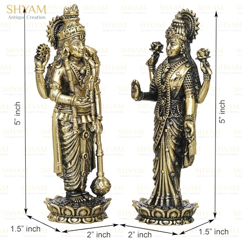 Image of Brass Pair of Maa Lakshmi Vishnu Ji Standing Statue MATA Laxmi Vishnu Murti Lakshmi Narayan Idol for Home Temple Diwali Pooja
