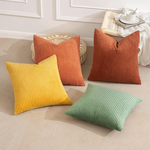 Image of MIULEE Decorative Throw Pillow Covers 24x24 Inch Set of 4, Vibrant Cushion Covers Vintage Retro Home Decor, Mix and Match Color Clash Design for Sofa Couch Bed Living Room Yellow Rust Green