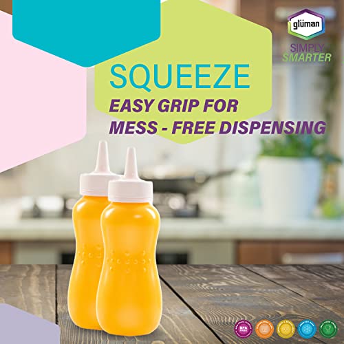 Image of Gluman Squeezy 750 ml Sauce Bottle (Set of 2) for Clean & Mess-free Dispensing | 100% Food Grade | Dishwasher Safe | Freezer Safe | Ergonomically Designed | Reusable (Yellow)