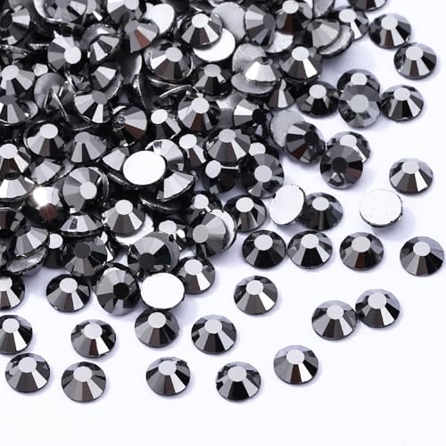 Image of Black Hematite Flatback Rhinestones, Glass Rhinestones for Nail Art and Craft, Glue Fix, Loose Crystal Gemstones(Black Hematite, SS12, 1440pcs, 2.9-3.0mm)