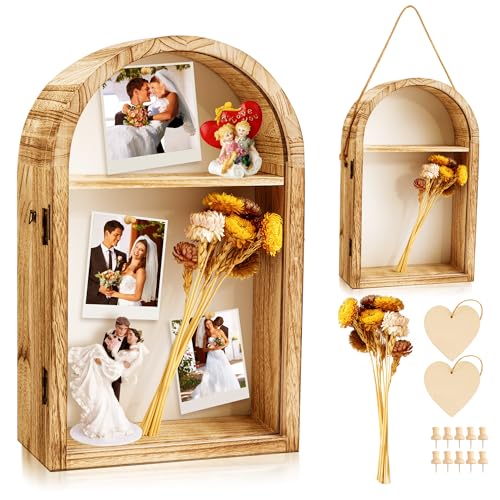 Shadow Box Frame with Flower, 10x16 Large Shadow Boxes Display Cases with Linen Back and Removable Shelves, Picture Frame Wedding Bouquet Medals Photos Memory Box