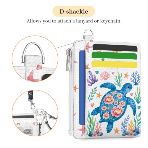 Image of Hancynir Sea Turtle Floral Credit Card Holder Small Wallet Women Slim RFID