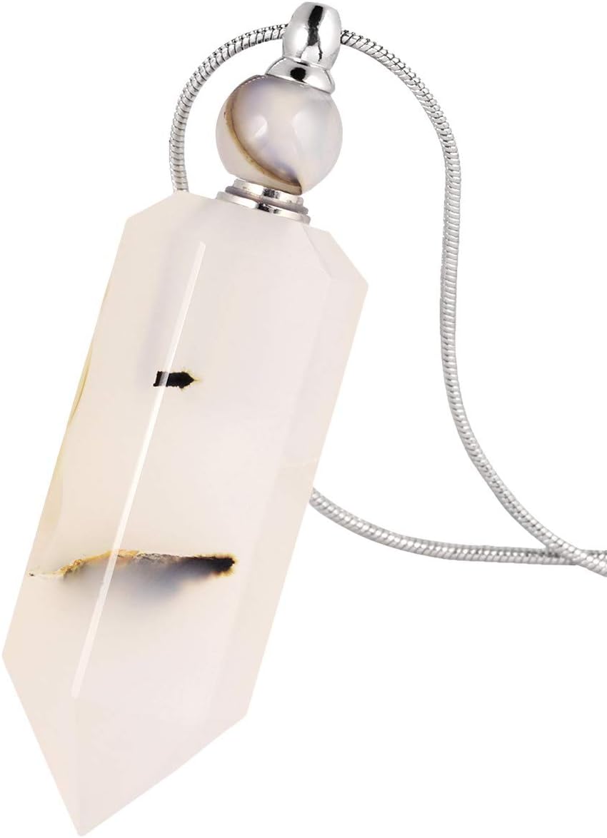 โ Essential Oil Diffuser Aromatherapy Necklace, Irregular Healing Crystal Point Stone Perfume Pendant with Long Chain, 70cm Agate