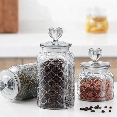Image of MARTVIA Black Glass Food Storage Jars with Glass Lids 700 ML Set of 6, Love Heart Handle Lid Jar for Home Kitchen,Flour, Sugar, Coffee, Pasta, Oats, Cookies, Snacks (Love 700ML Jar, SET OF 2)