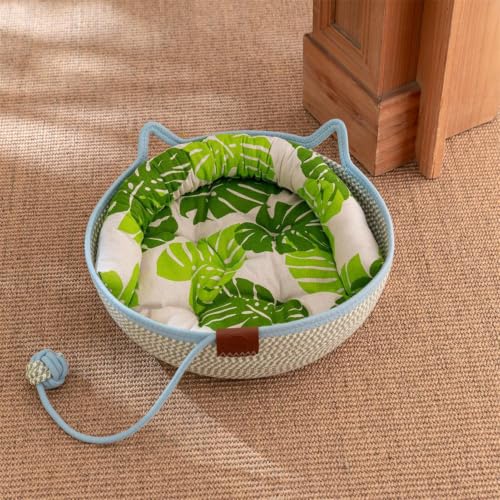 Cama para Gatos Cesta de Cuerda de Algodón Tejida a Mano para Gatito y Animal de Viaje 4