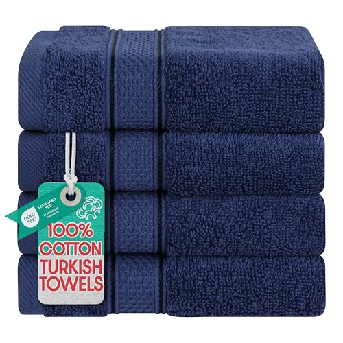 American Soft Linen Salem Washcloth Sets, 4 Piece Luxury 600 GSM 100% Cotton Washcloths for Bathroom, 13x13 inches Washrags Premium Quality Hand Face Towels, Navy Blue
