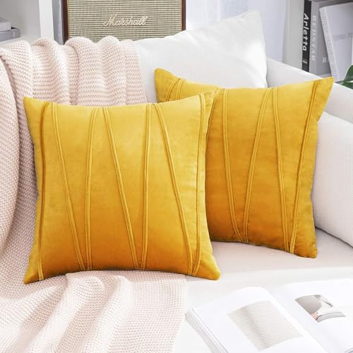 Image of Khooti Velvet Striped Cushion Cover Pack of 1-34 inch x 34 inch / 86 x 86 cm | Gold | Soft Pillow Covers Cushion Case for Sofa Bedroom Livingroom Chair Car, Cushion Cover with Zig Zag Pattern