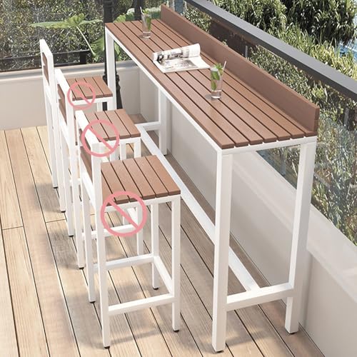 Mesa de Bar para Exterior Con Barandilla Anticaída, Mesas Altas de Bar de 105 cm con Estructura de Acero Inoxidable, 120/140/160 cm de Largo para Patio, Balcón, Piscina(White,160x40x105cm/63x16x41in)