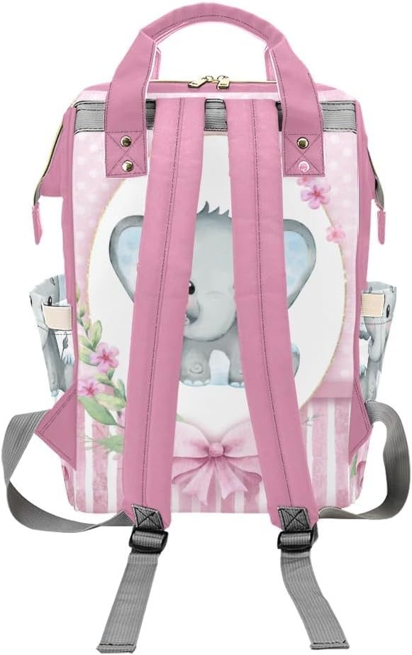 Personalized Diaper Bag Backpack Name Pink floral Baby Bow Elephant Functional Waterproof Bag: Gift for Moms, Dads
