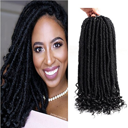 Lihui 6 Packs Goddess Locs Crochet Hair 18inch Faux Locs With Curly Ends Soft Dreadlocks Crochet Hair Crochet Braid Hair Extensions 24 Strands（18”,#1B Color)