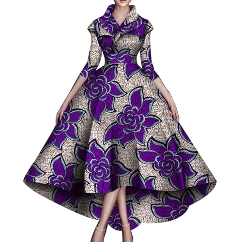 Image of African Dresses for Women A-line Floor-Length Dress Traditional Ankara Kente Print Evening Dress