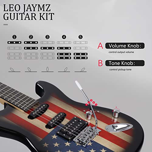Leo Jaymz 39 Inch Full Size Electric Guitar Kit Electric Guitar Beginner Kits - 20W Amplifier，Digital Tuner，Carring Bag，Shoulder Strap,Connecting Cable (Us Flag) #TOP5