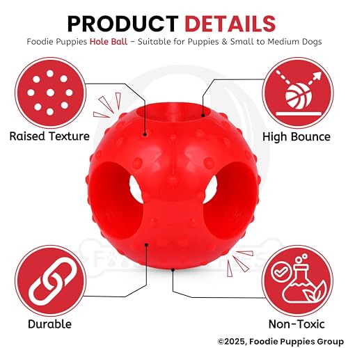 Image of Foodie Puppies Natural Rubber Flavored Hole Ball - 2.35inch / 6cm | Suitable for Small to Medium Dogs and Puppies | Chewing, Teething, and Training Ball Toy