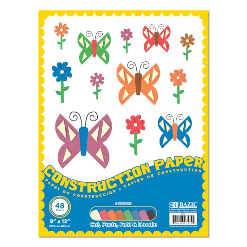 BAZIC Construction Paper Pad 48 Sheets 9" X 12", Assorted Colors, for Fold Cut Glue, Gift for Toddler Kids Classrooms School Home DIY, 1-Pack