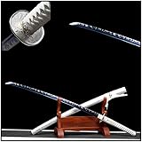 Zhmyyxgs Katana Manganese Steel Blue Blade Japanese Samurai Sword Silver Ghost Tsuba Silver Handmade Wood Saya