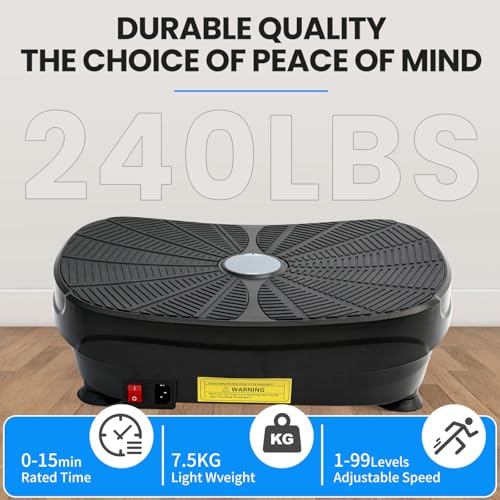 Image of Vibration Plate Machine, 9 Modes & 99 Levels for Weight Loss & Lymphatic Drainage, 240lbs Capacity Vibration Board with Resistance Bands for Full Body Workout