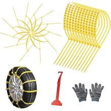 12 Pcs Snow Tire Chains - Portable Plastic Non-Slip Anti-Skid Traction Cables for Winter Driving/Fits Most Cars, SUV & Trucks/Emergency Use/Easy to Install & Adjustable Yellow