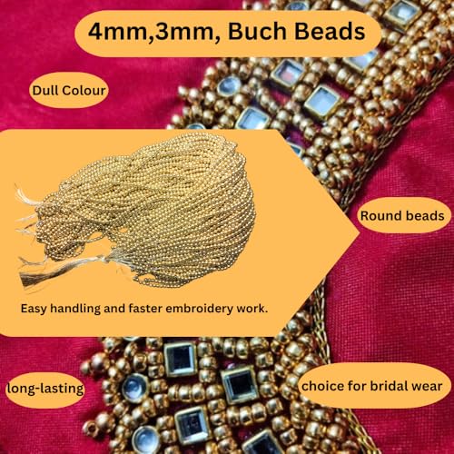 Image of (3mm 1Bunch, 4mm 1Bunch) Aari Gold Bunch Beads for Embroidery Work, Jewellery Making, Arts and Crafts Kids DIY Making (1, 3mm,4mm)