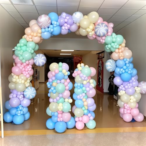 Image of HILAVO Pastel Balloons Back To School Rainbow Colorful Birthday Balloon | Pastel Color Confetti Balloon for Fun To Be One Fancy First Birthday Ice Cream Christmas Baby Shower Bridal Party Decorations