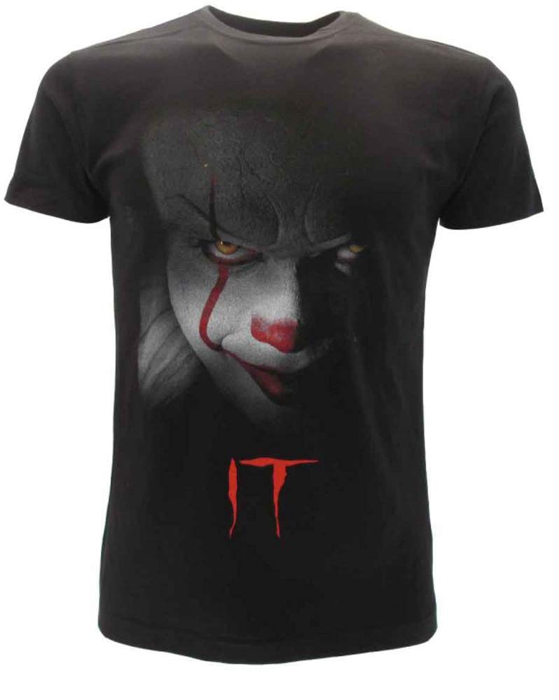 Maglietta Nera Clown IT Face of Clown Stephen King Film Ufficiale Originale 2017