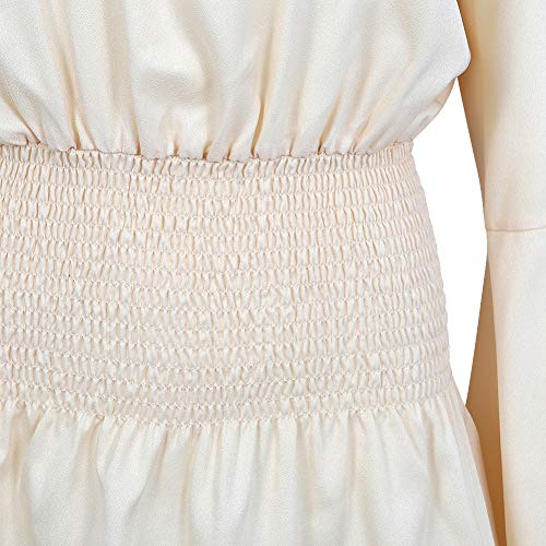 Womens Long Sleeve Off Shoulder Tops Renaissance Pirate Shirt Gothic Peasant Blouse Summer Smocked Top Beige, XS
