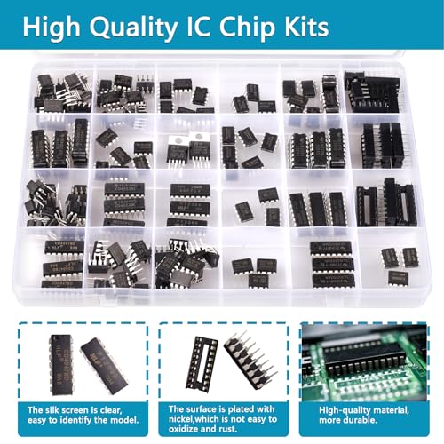 ic chips kit minidodoca 173 pcs 20 values chip assortment set12 pcs socketsintegrated circuits op amp kit 555 timer ic included ne555lm358 lm324 lm393 lm339 ne5532 lm386ua741ic plier etc