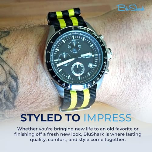 Image of BluShark - Original Collection Military-Style Waterproof Watch Strap, Fits All Timepiece Brands, Durable Nylon Wristwatch Accessories with Stainless Steel Buckle - 18mm, 20mm, 22mm & 24mm Watch Bands