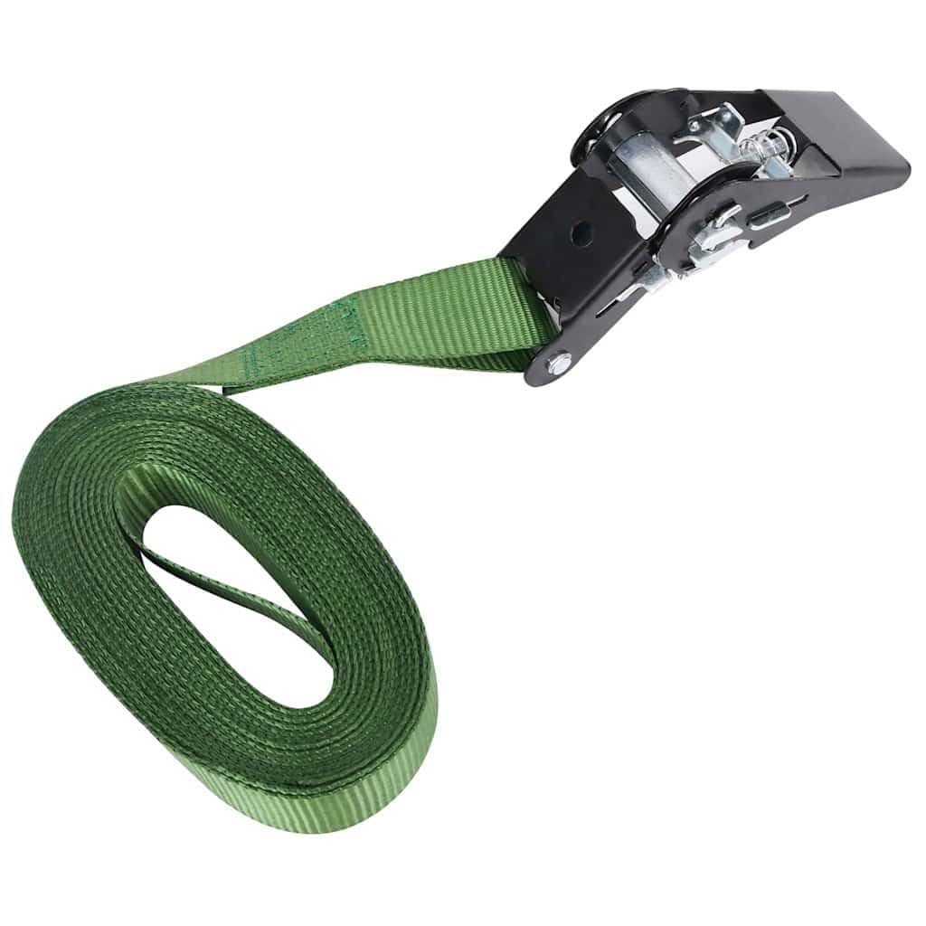 10er Set Ratschen-Spanngurte 25 mm x 6 m, Zurrgurte mit Ratsche für Transportsicherung, 800 daN Bruchlast, Polyester, Grün