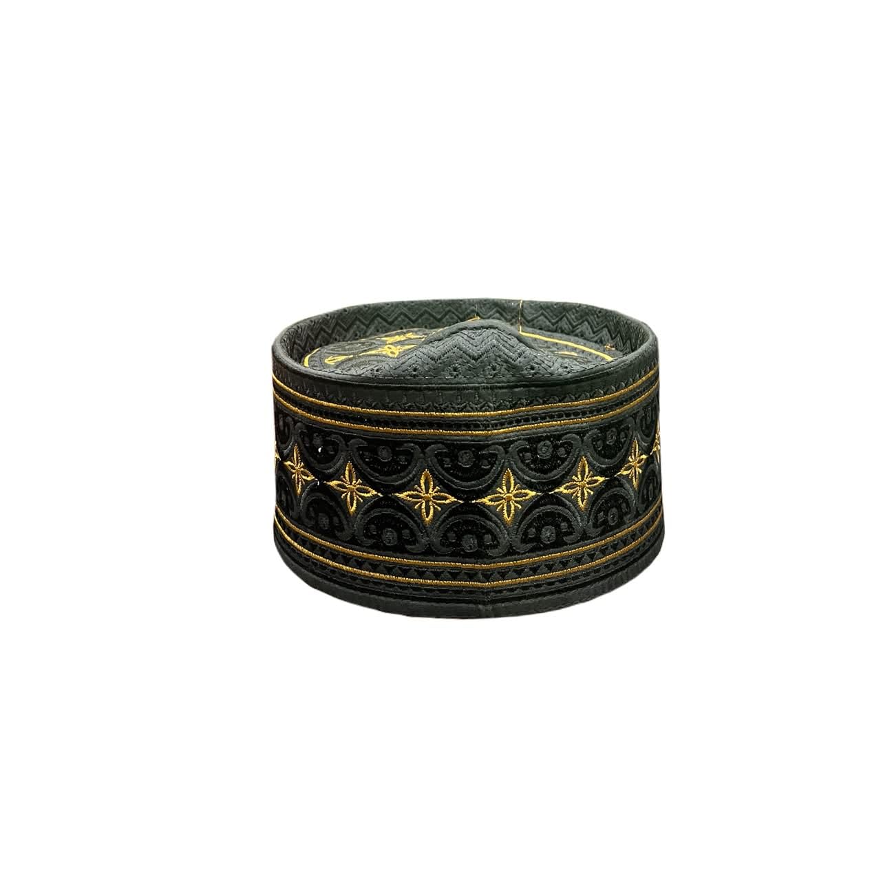 Traditional Barkati Muslim Topi Cap Black with Gold Embroidery Size 21(S)-picture-48
